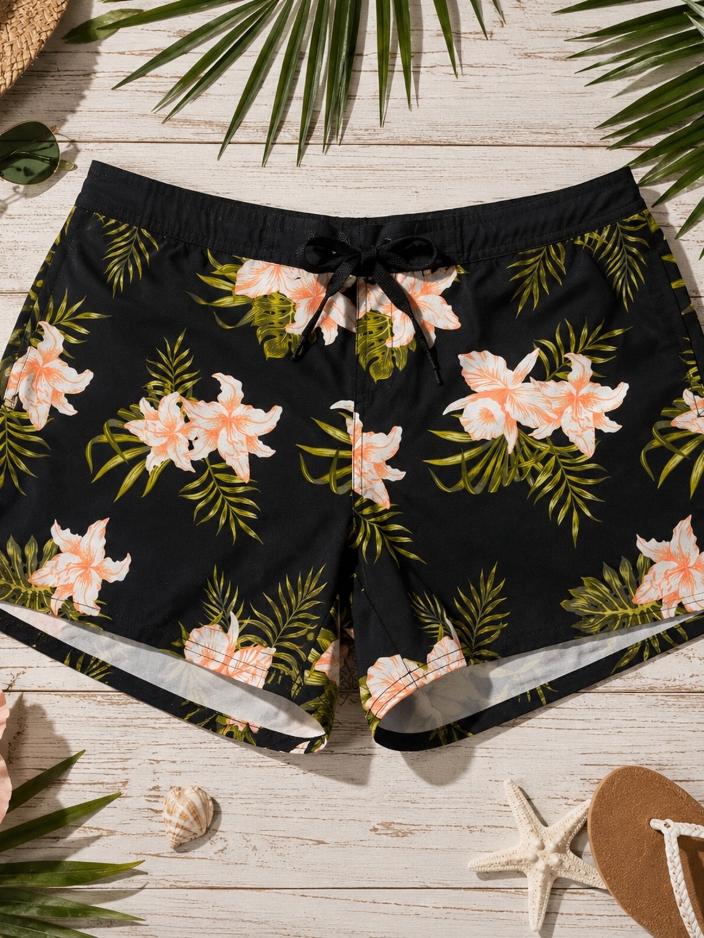 Women’s Black Floral Swim Shorts - Pink & Green